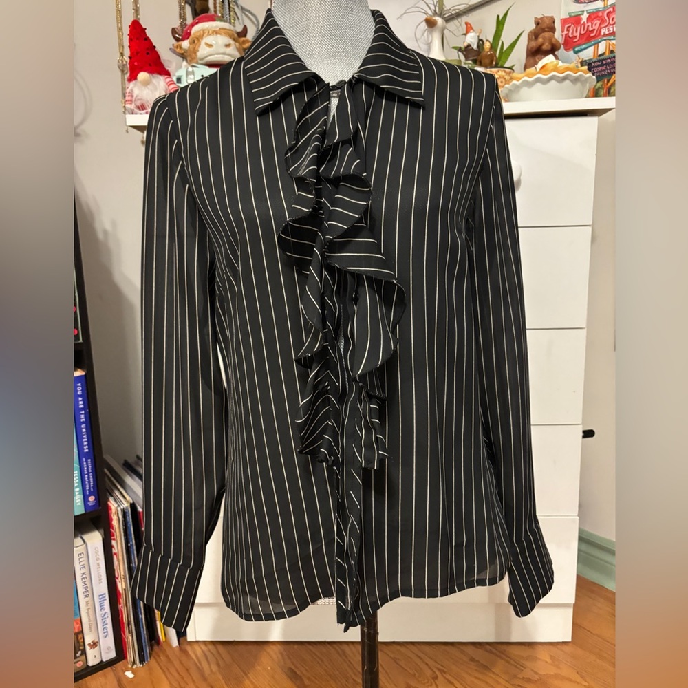 Black Striped Ruffle Blouse